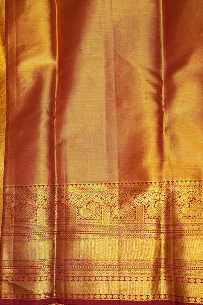 Gold & Deep Red Pure Tissue Kanchipuram Silk Saree|Silk Mark Certified