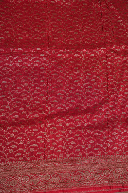 Khaddi Georgette Crepe Silk Saree with Antique Border – Peacock Blue & Red