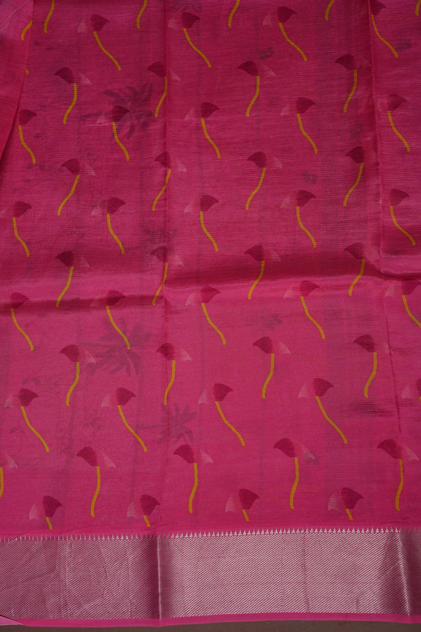 Mangalagiri Printed Silk Saree - Aqua Green & Coral Pink