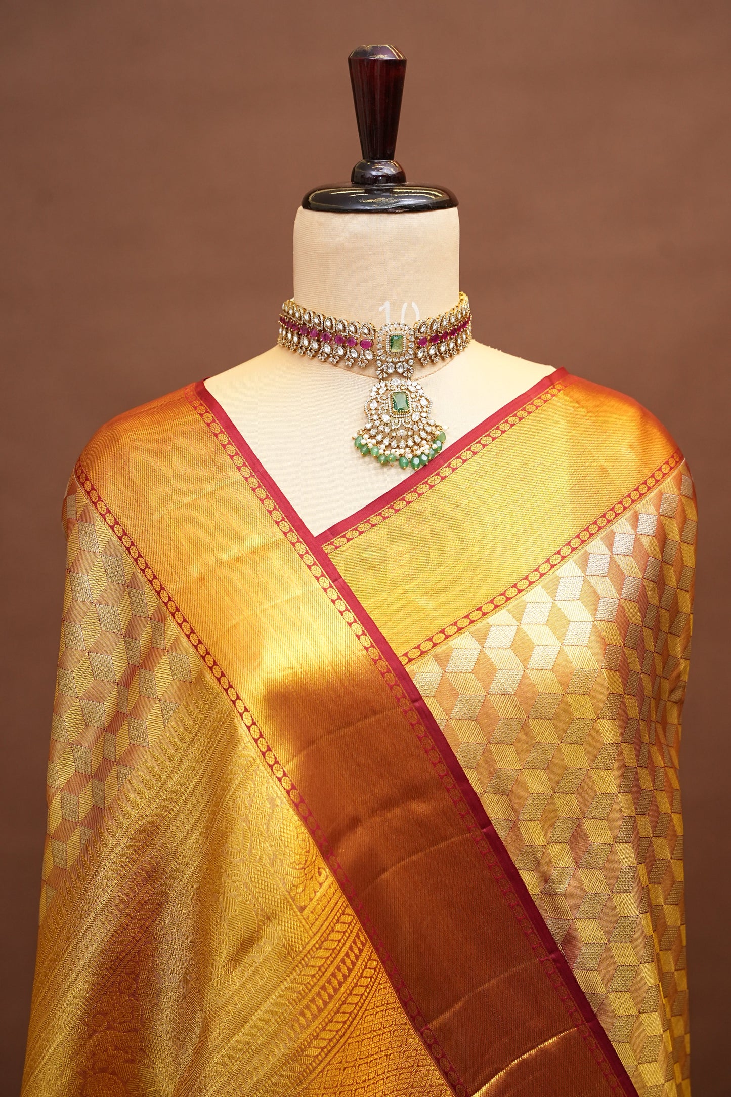 Gold & Deep Red Pure Tissue Kanchipuram Silk Saree|Silk Mark Certified