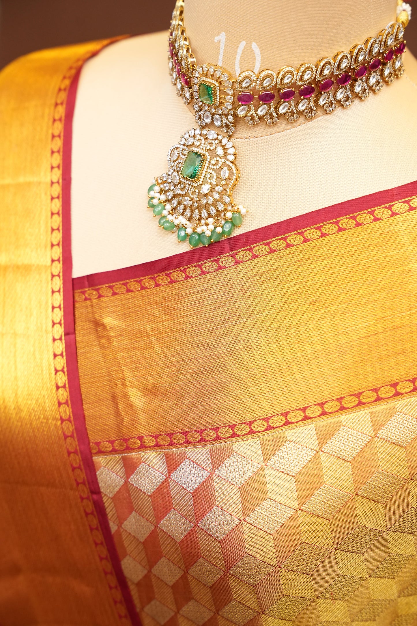 Gold & Deep Red Pure Tissue Kanchipuram Silk Saree|Silk Mark Certified