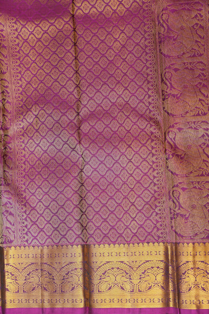 Pure Kanchipuram  Silk Saree with Antique Gold Zari Weave - Deep Green & Magenta