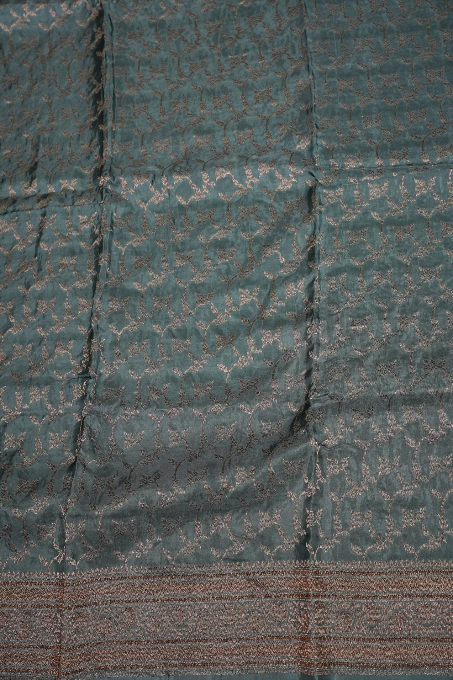 Khaddi Georgette Crepe Silk Saree with Antique Border – Blue Grey