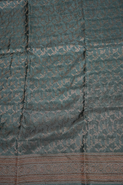 Khaddi Georgette Crepe Silk Saree with Antique Border – Blue Grey
