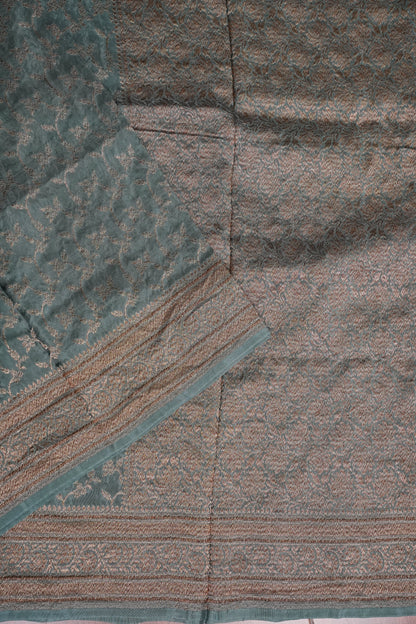 Khaddi Georgette Crepe Silk Saree with Antique Border – Blue Grey