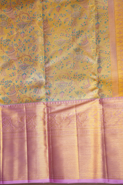 Beige & Gold and Baby Pink Pure Tissue Kanchipuram Silk Saree|Silk Mark Certified