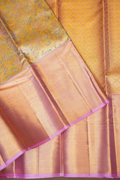 Beige & Gold and Baby Pink Pure Tissue Kanchipuram Silk Saree|Silk Mark Certified