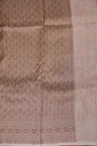 Khaddi Georgette Crepe Silk Saree with Antique Border – Mustard & White