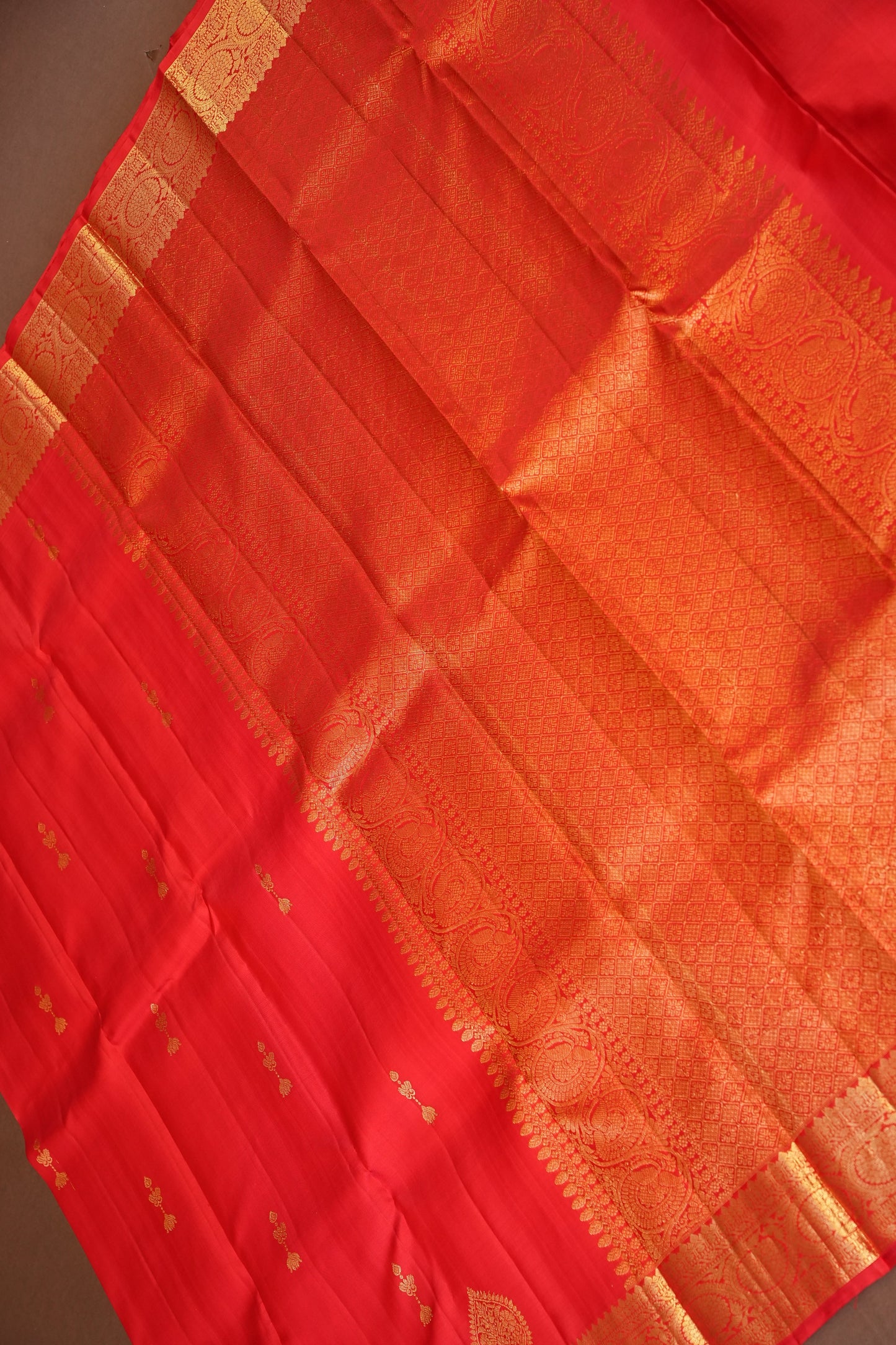 Pure Kanchipuram Silk Saree with Rich Gold Zari Weave - Vibrant Red