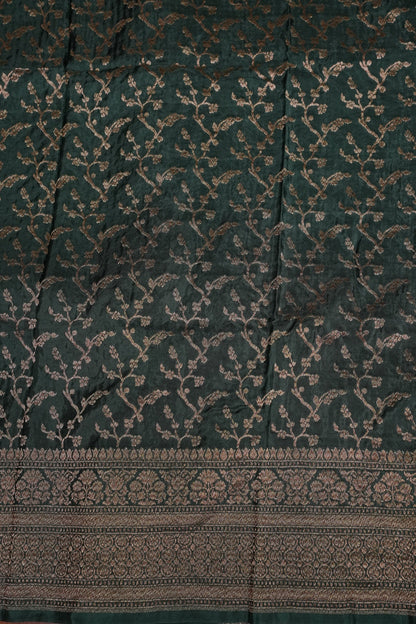 Khaddi Georgette Crepe Silk Saree with Antique Border – Red & Bottle Green