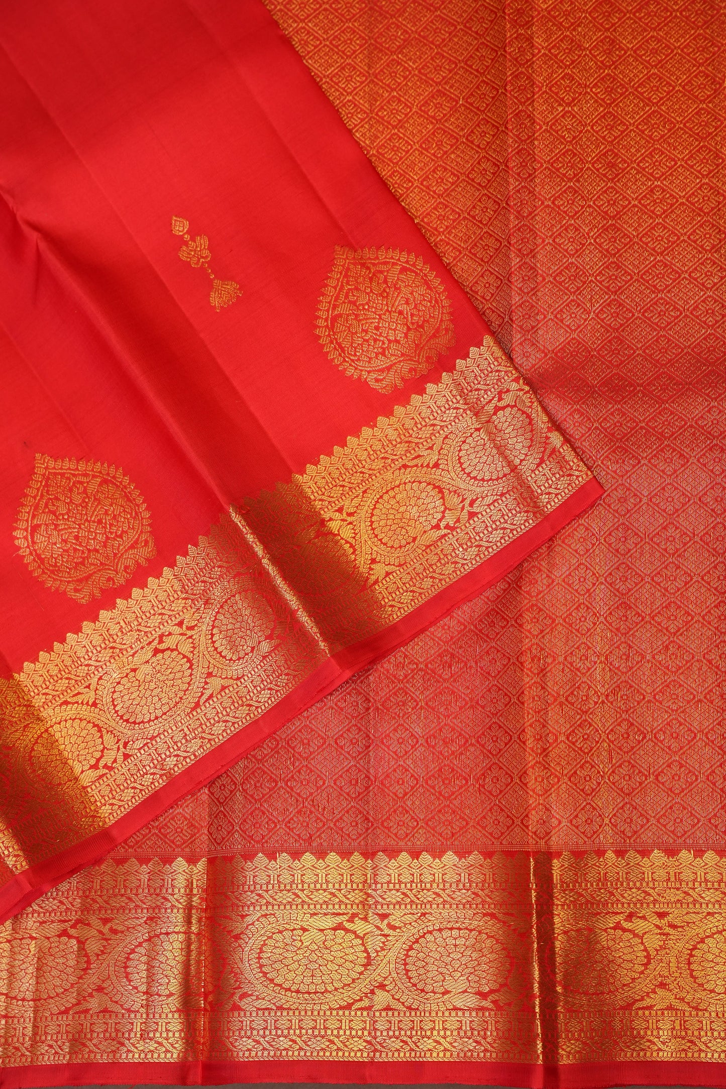 Pure Kanchipuram Silk Saree with Rich Gold Zari Weave - Vibrant Red