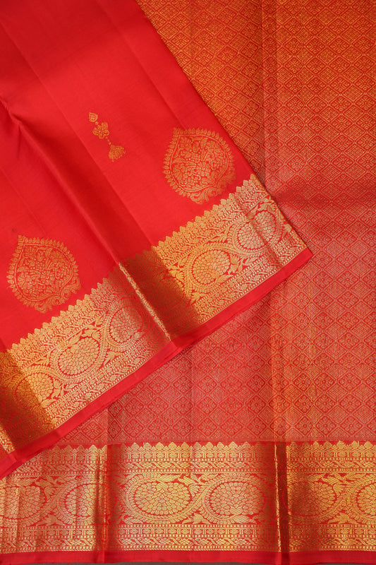 Pure Kanchipuram Silk Saree with Rich Gold Zari Weave - Vibrant Red