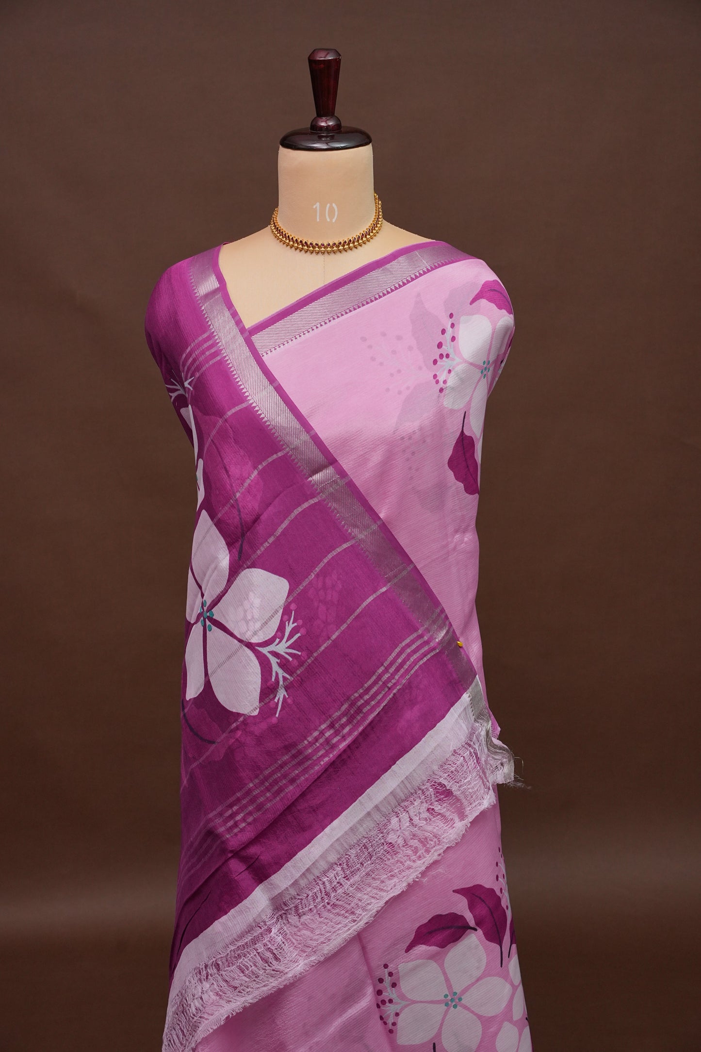 Mangalagiri Printed Silk Saree - Blush Pink & Wine Purple