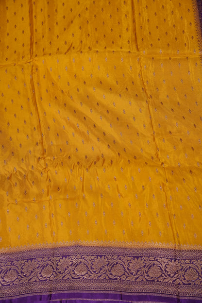 Khaddi Georgette Crepe Silk Saree with Antique Border – Yellow & Purple