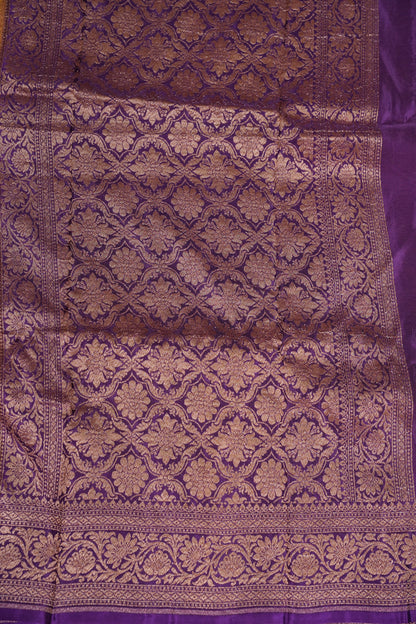 Khaddi Georgette Crepe Silk Saree with Antique Border – Yellow & Purple
