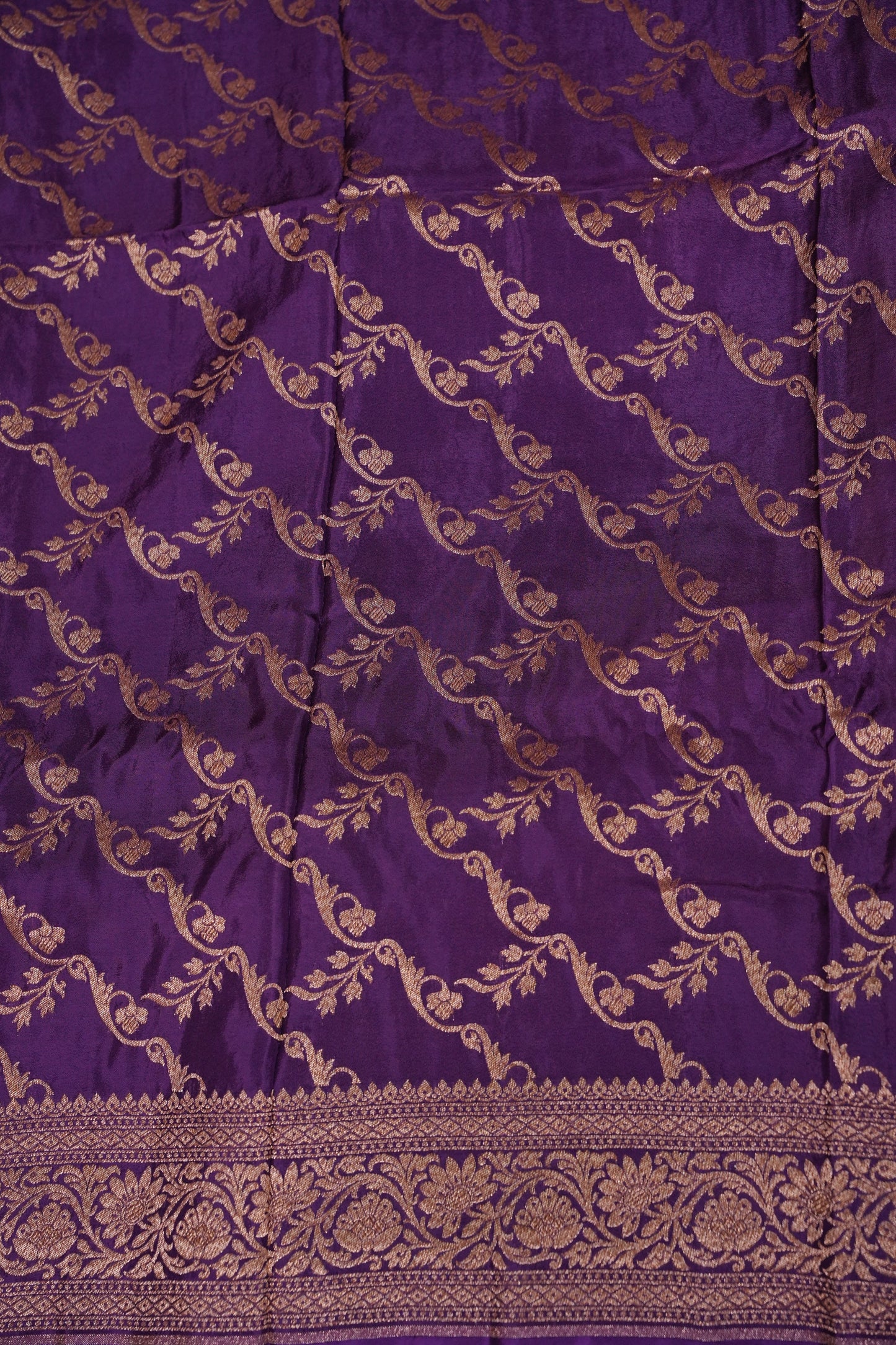 Khaddi Georgette Crepe Silk Saree with Antique Border – Yellow & Purple