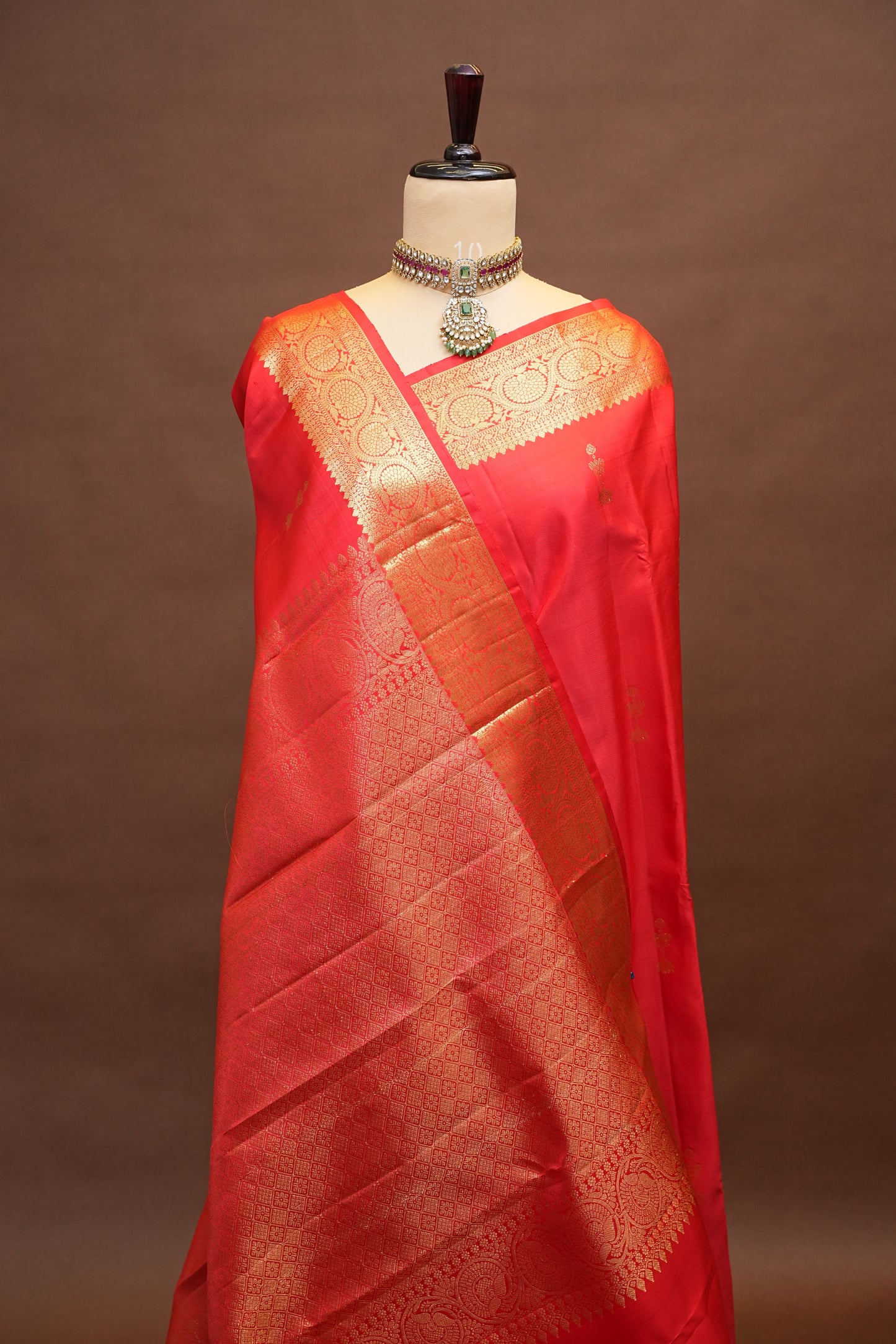 Pure Kanchipuram Silk Saree with Rich Gold Zari Weave - Vibrant Red