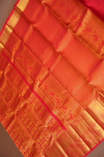 Pure Kanchipuram Silk Saree with Rich Gold Zari Border - Red