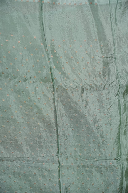 Khaddi Georgette Crepe Silk Saree with Antique Border – Bottle Green & Blue Grey