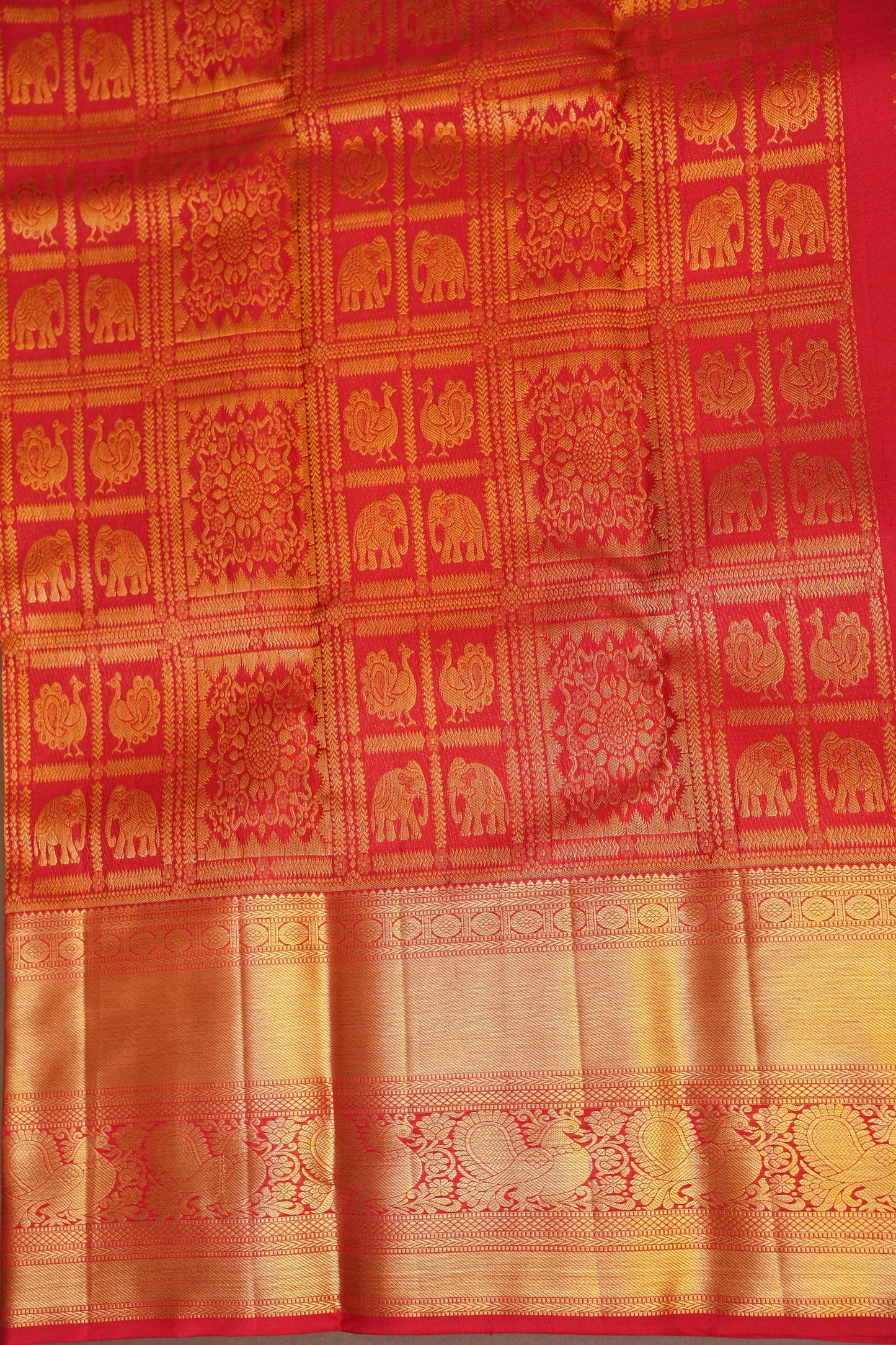 Pure Kanchipuram Silk Saree with Rich Gold Zari Border - Red