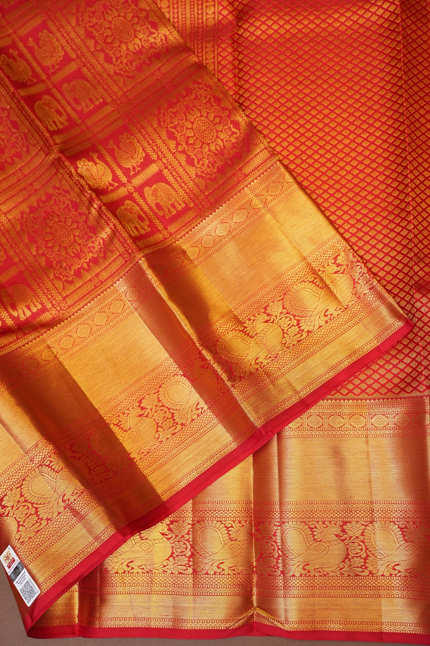 Pure Kanchipuram Silk Saree with Rich Gold Zari Border - Red
