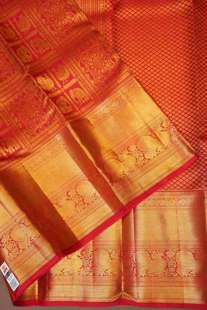 Pure Kanchipuram Silk Saree with Rich Gold Zari Border - Red