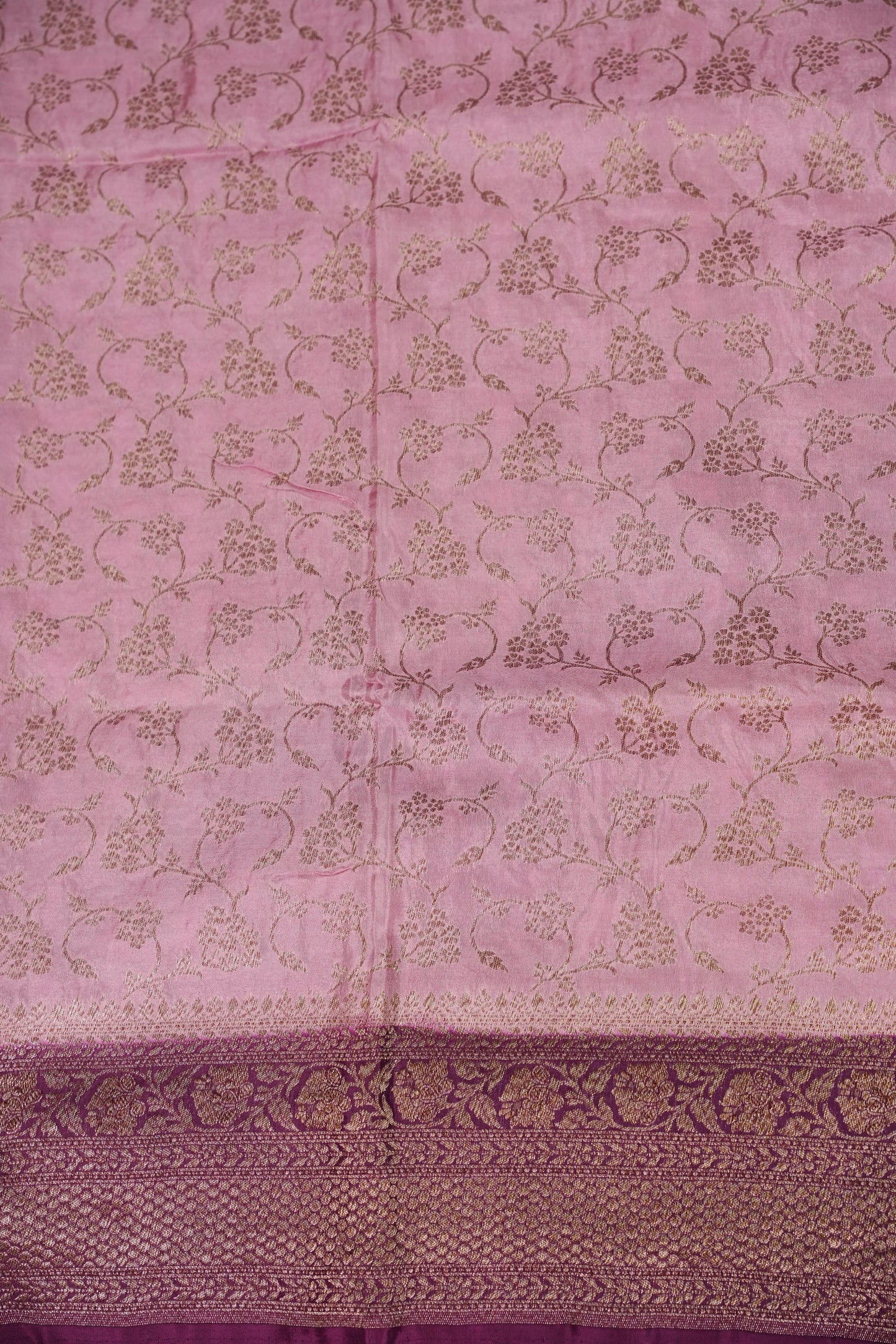 Khaddi Georgette Crepe Silk Saree with Antique Border – Baby Pink & Wine