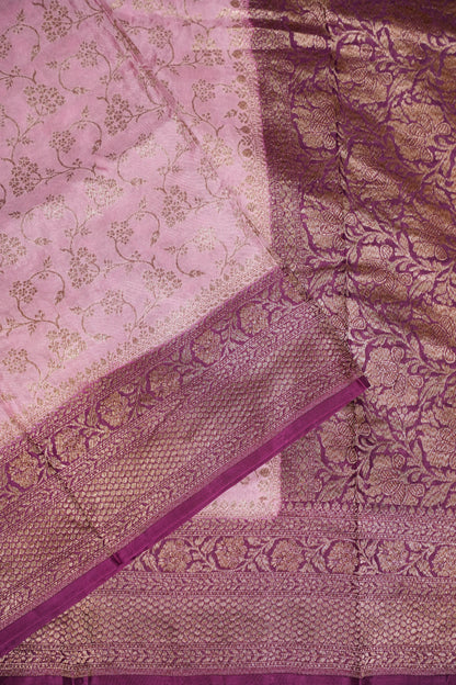 Khaddi Georgette Crepe Silk Saree with Antique Border – Baby Pink & Wine