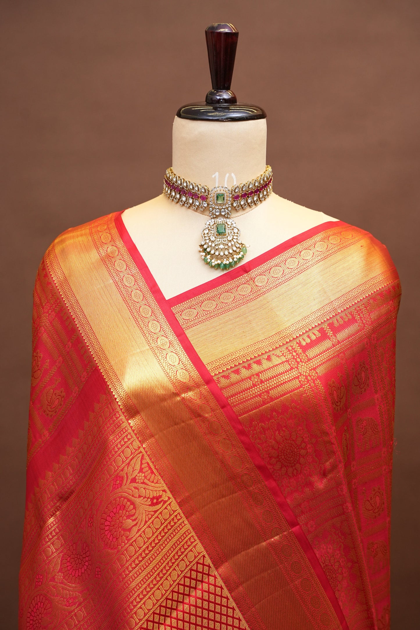 Pure Kanchipuram Silk Saree with Rich Gold Zari Border - Red