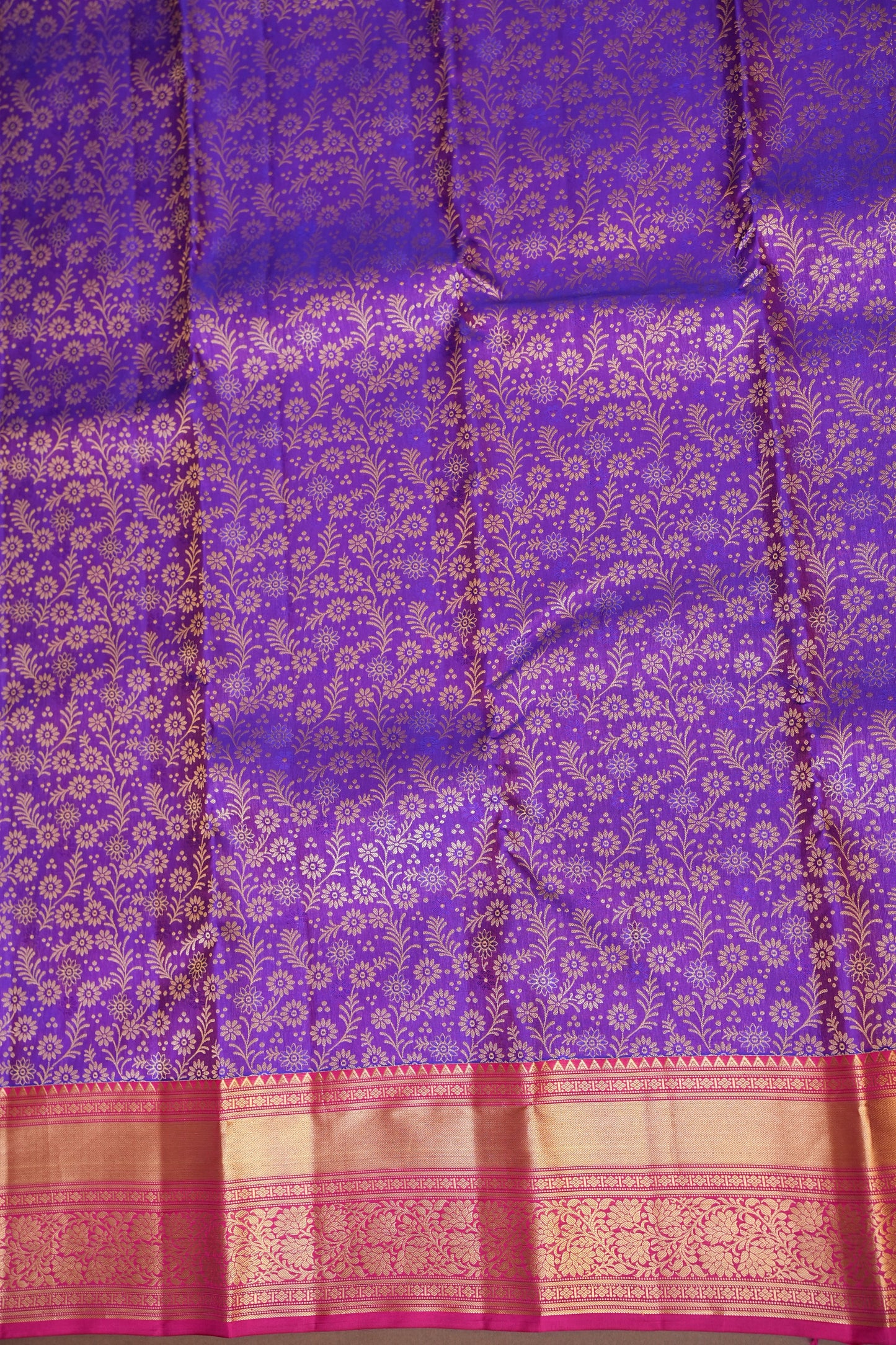 Pure Kanchipuram Silk Saree with Rich Gold Zari Weave - Royal Purple & Pink
