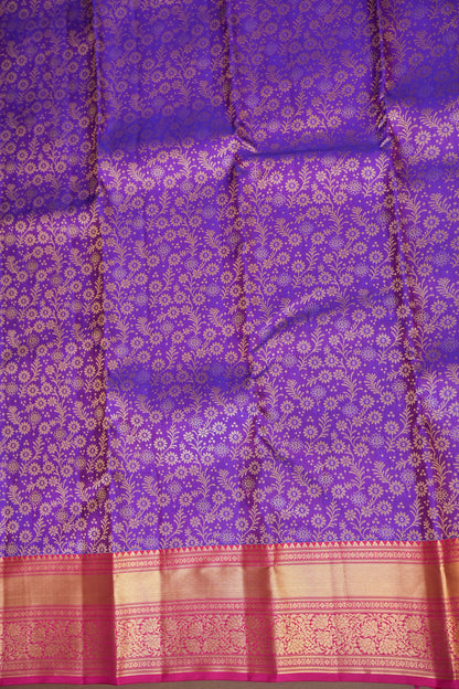 Pure Kanchipuram Silk Saree with Rich Gold Zari Weave - Royal Purple & Pink