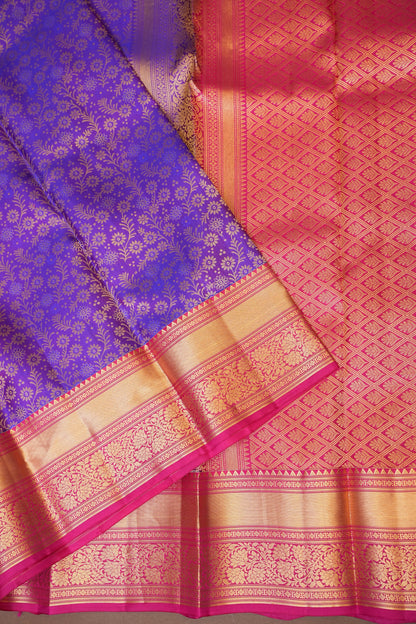 Pure Kanchipuram Silk Saree with Rich Gold Zari Weave - Royal Purple & Pink