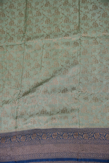 Khaddi Georgette Crepe Silk Saree with Antique Border – Blue Grey & Peacock Blue