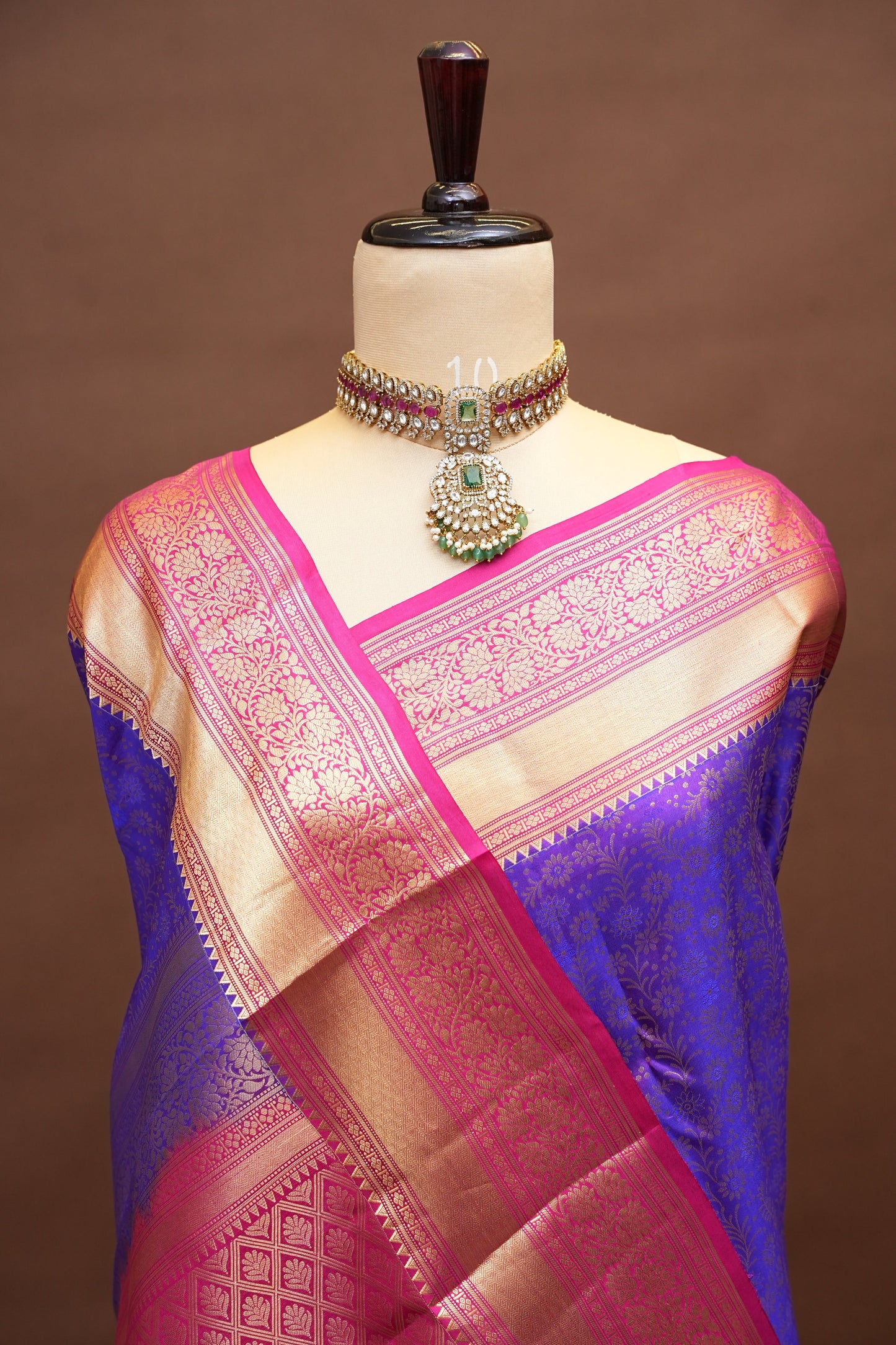 Pure Kanchipuram Silk Saree with Rich Gold Zari Weave - Royal Purple & Pink