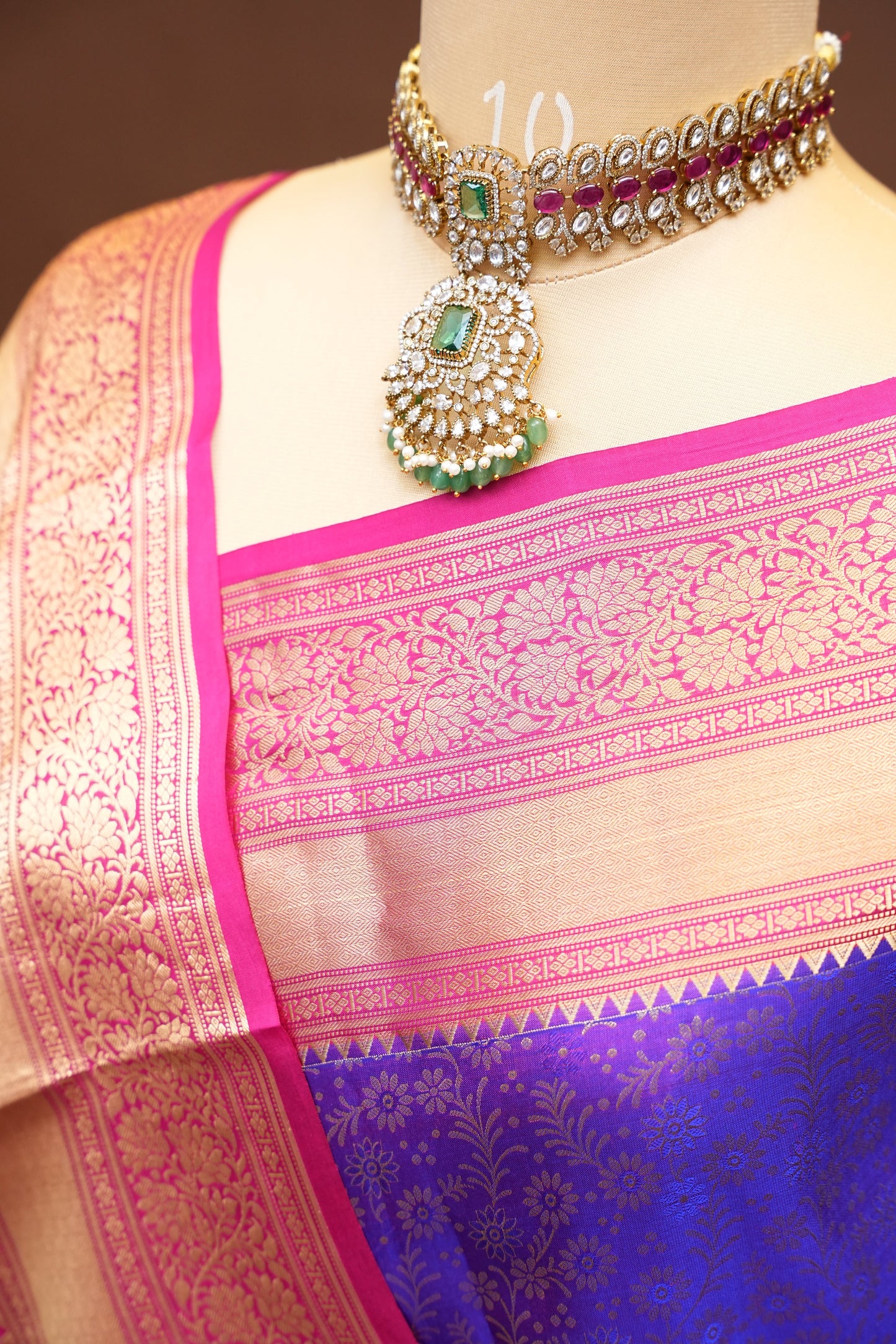 Pure Kanchipuram Silk Saree with Rich Gold Zari Weave - Royal Purple & Pink