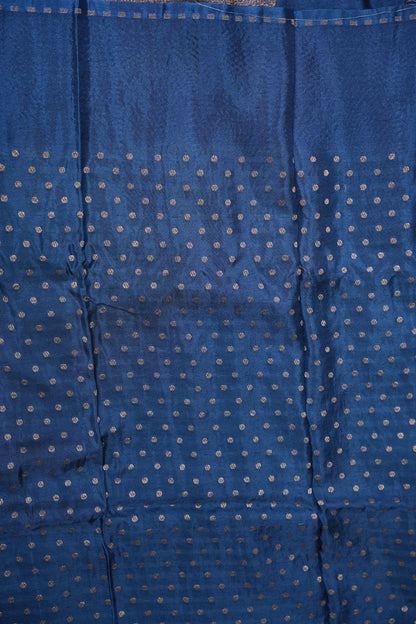 Khaddi Georgette Crepe Silk Saree with Antique Border – Blue Grey & Peacock Blue