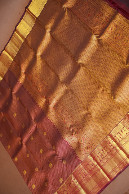 Pure Kanchipuram Silk Saree with Rich Zari Weave - Maroon with Antique Gold