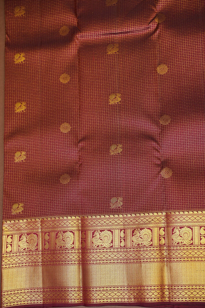 Pure Kanchipuram Silk Saree with Rich Zari Weave - Maroon with Antique Gold