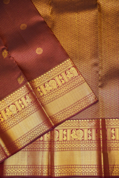 Pure Kanchipuram Silk Saree with Rich Zari Weave - Maroon with Antique Gold