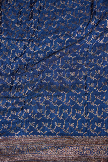 Khaddi Georgette Crepe Silk Saree with Antique Border – Peacock Blue