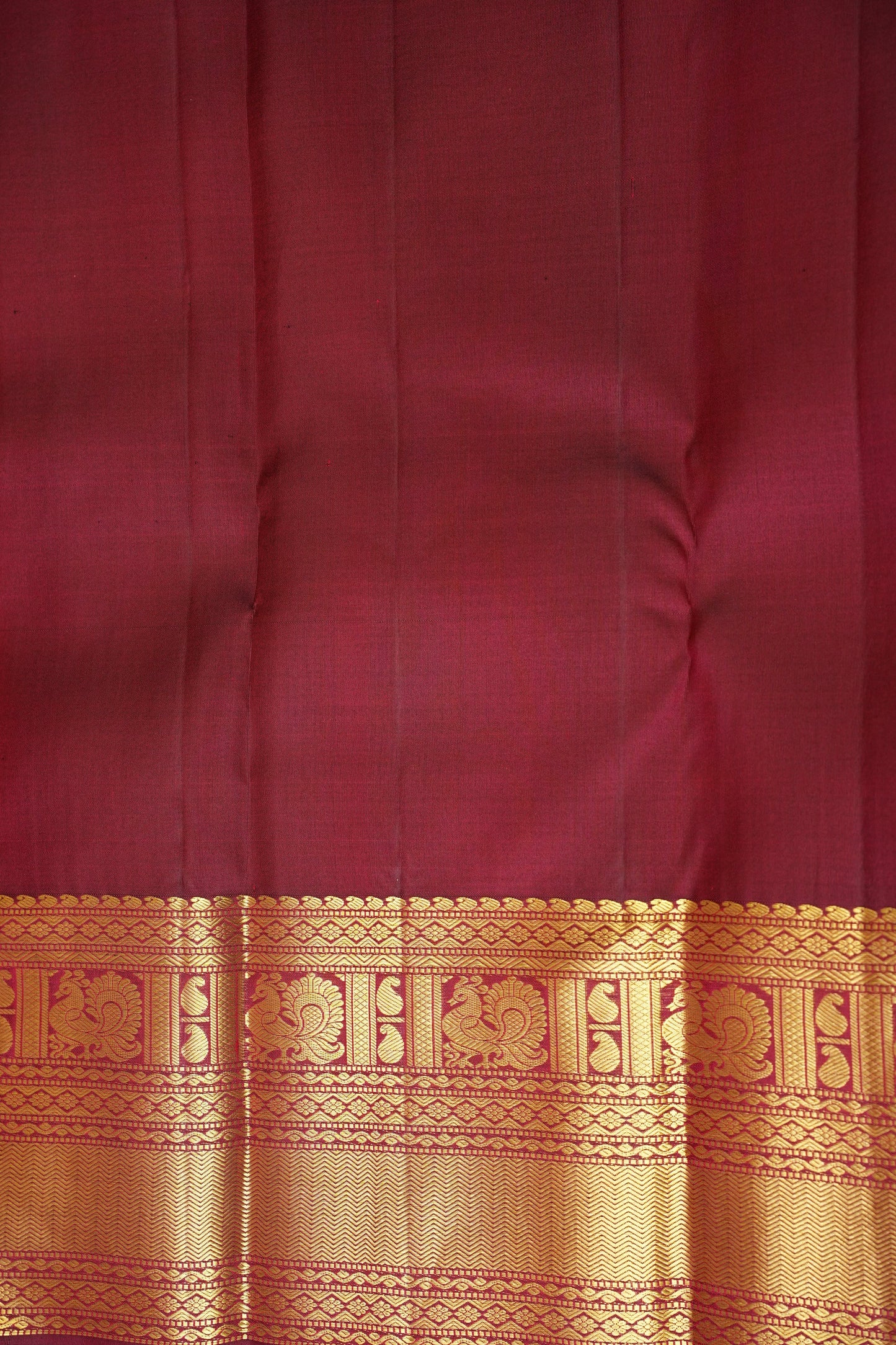 Pure Kanchipuram Silk Saree with Rich Zari Weave - Maroon with Antique Gold