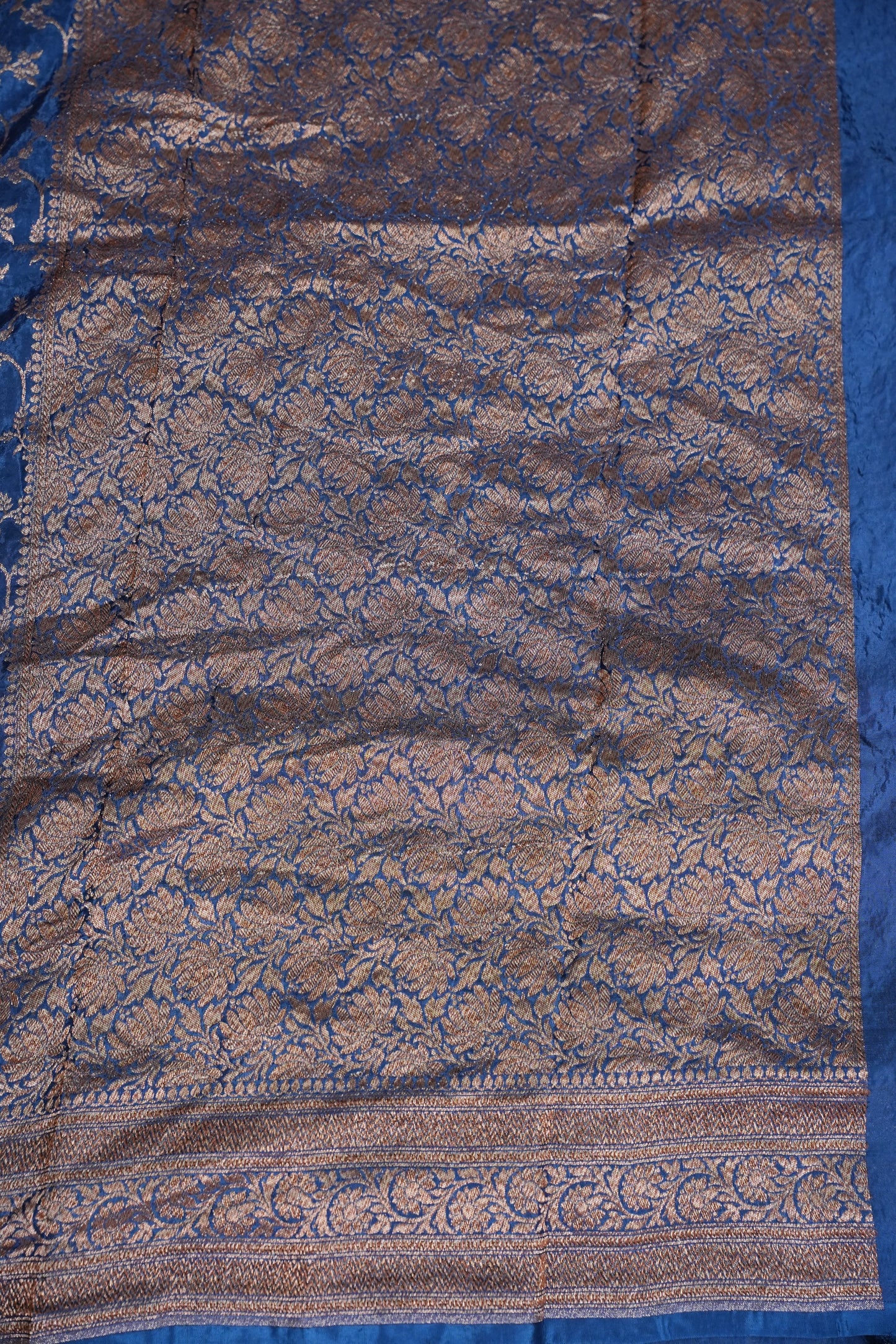 Khaddi Georgette Crepe Silk Saree with Antique Border – Peacock Blue