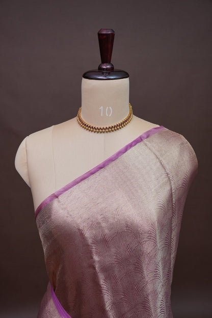 Pure Organza Tissue Banarasi Silk Saree – Onion Pink with Purple Border | Silk Mark Certified