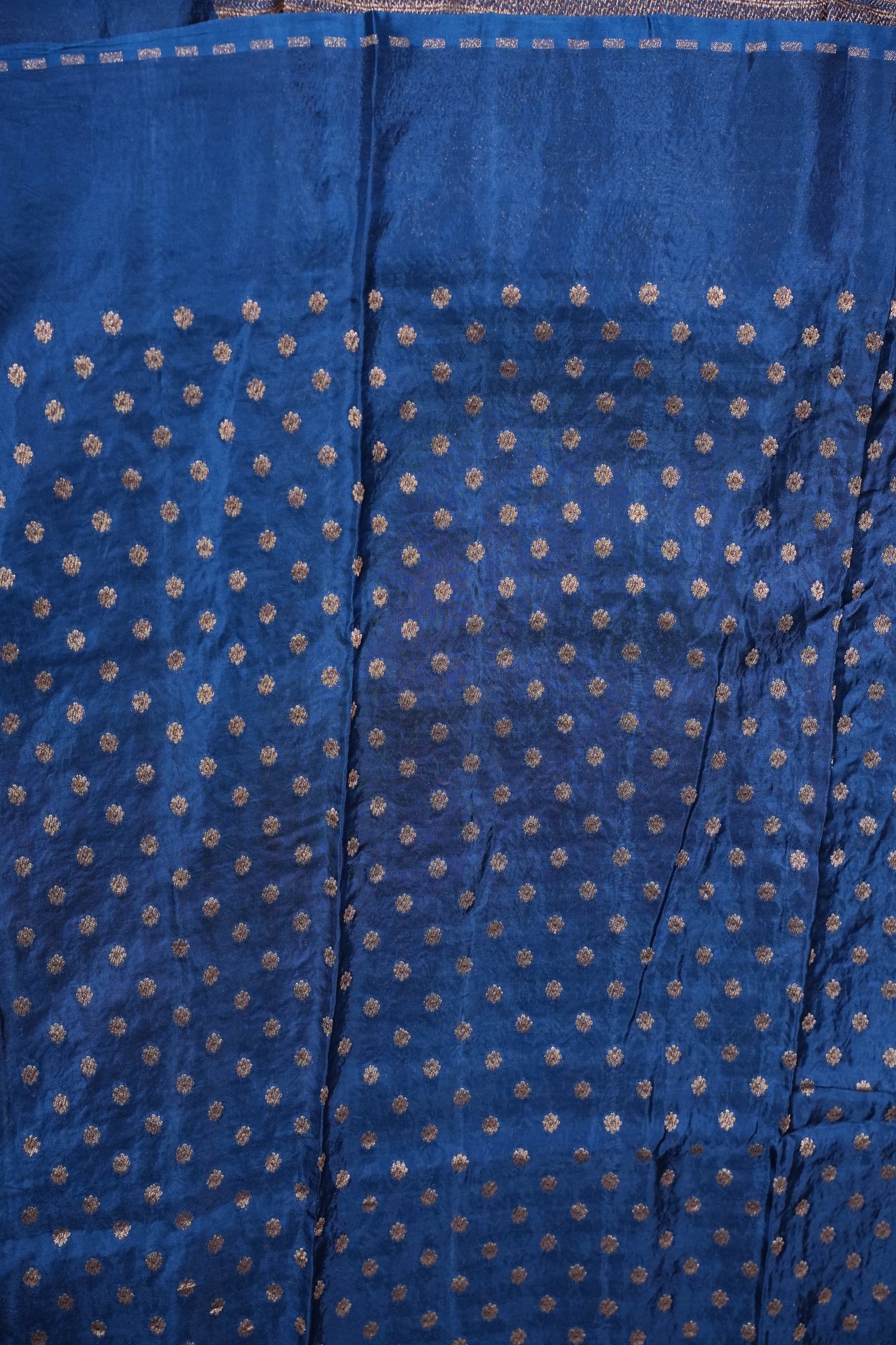 Khaddi Georgette Crepe Silk Saree with Antique Border – Peacock Blue