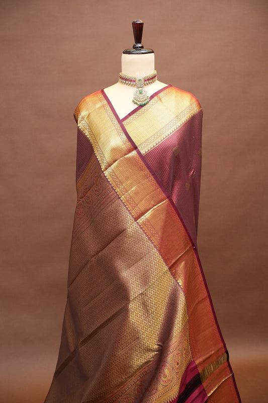 Pure Kanchipuram Silk Saree with Rich Zari Weave - Maroon with Antique Gold