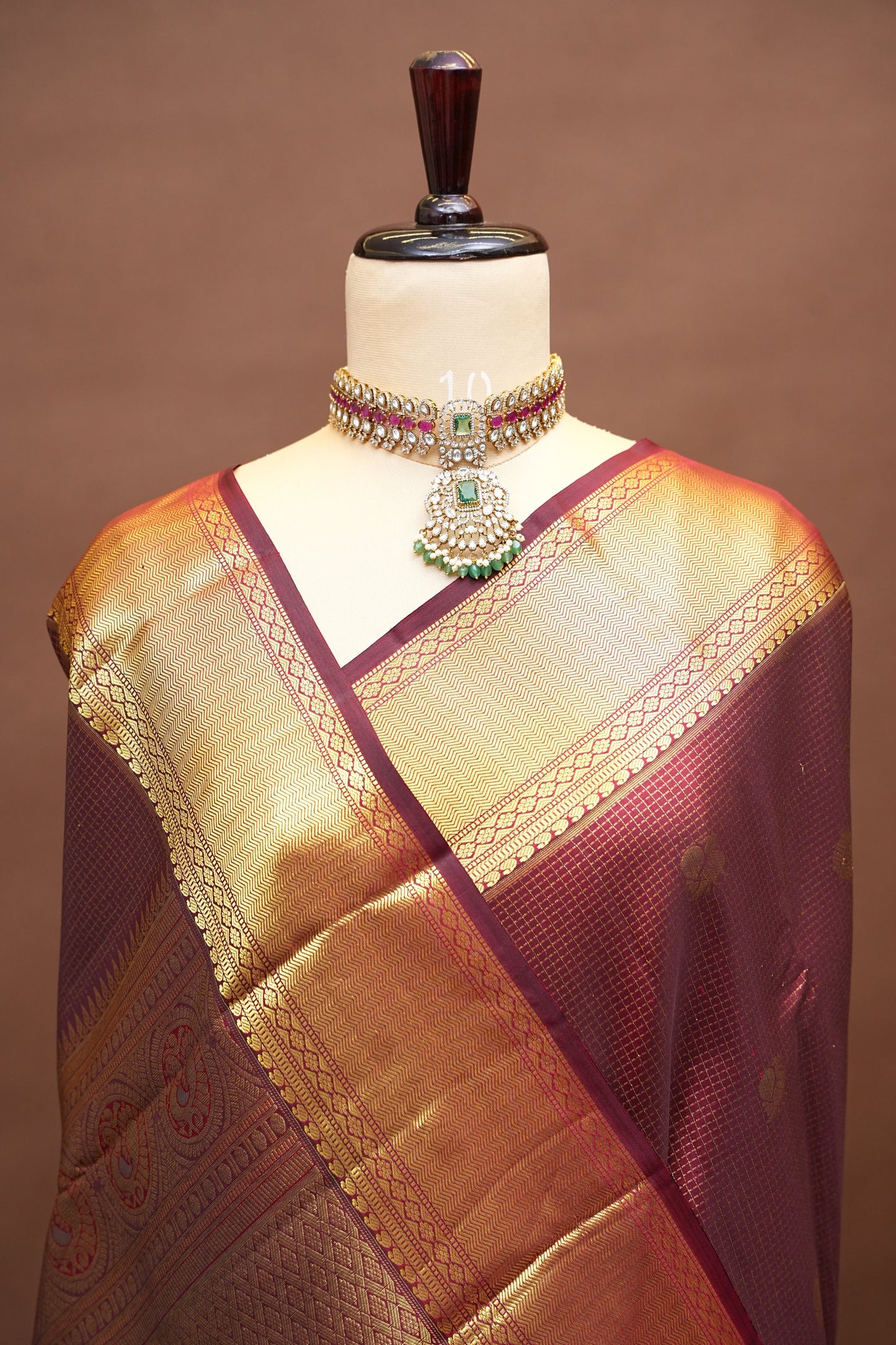 Pure Kanchipuram Silk Saree with Rich Zari Weave - Maroon with Antique Gold