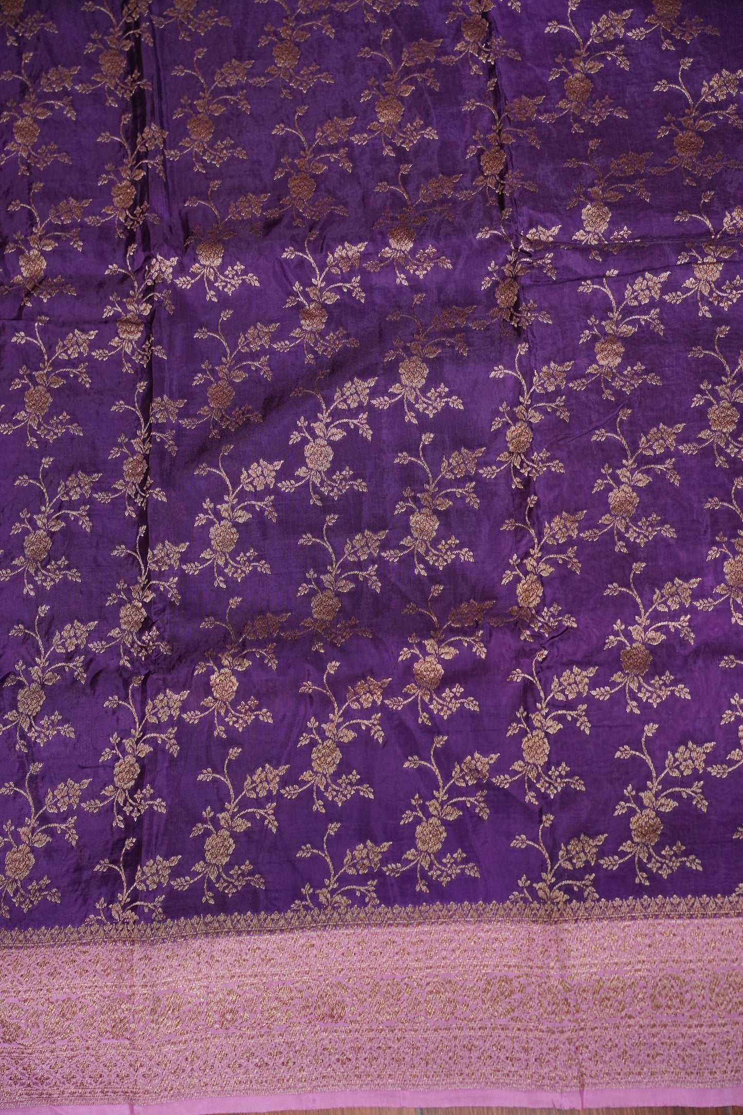 Khaddi Georgette Crepe Silk Saree with Antique Border – Purple & Pink