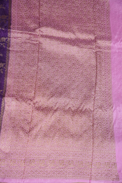 Khaddi Georgette Crepe Silk Saree with Antique Border – Purple & Pink