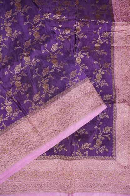 Khaddi Georgette Crepe Silk Saree with Antique Border – Purple & Pink
