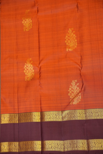 Pure Kanchipuram Silk Saree with Rich Gold Zari Weave - Rust Orange & Maroon